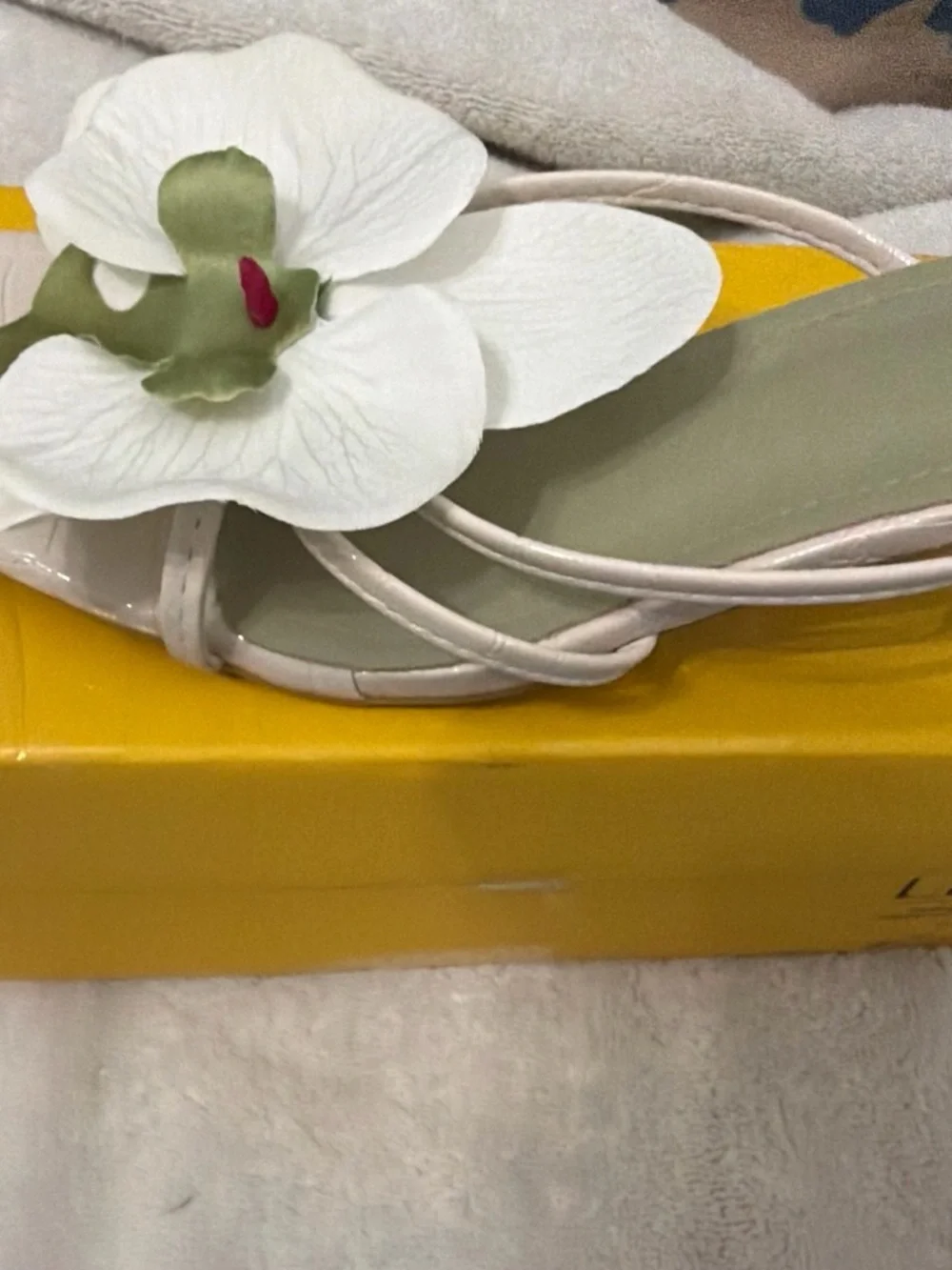 Love White Floral Strappy Sandal Heels with Green Insole - Picture 6 of 6